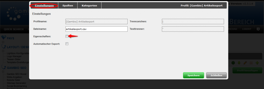 CSV Import Export artikelexport.csv Einstellungen Trennzeichen | Texttrenner