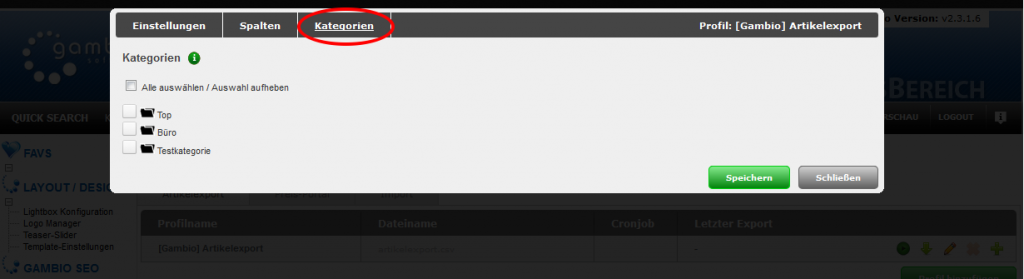 CSV-Datei Kategorien