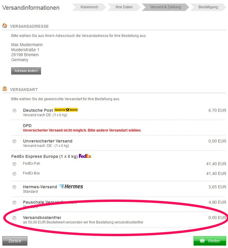 Checkoutansicht Gambio-Shop