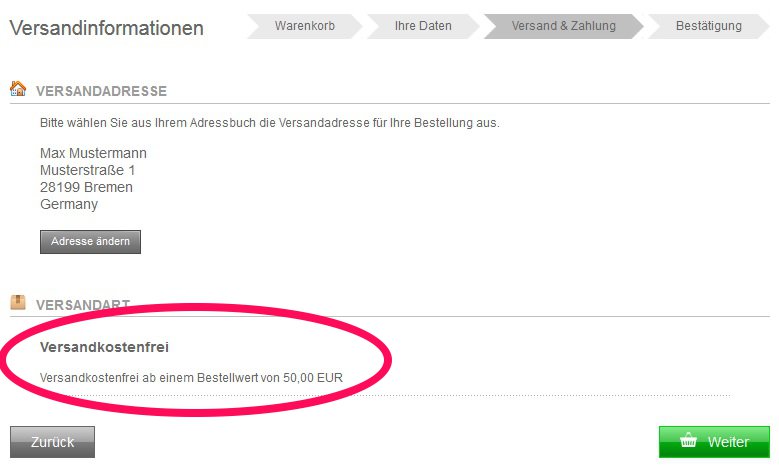 Checkoutansicht Gambio-Shop