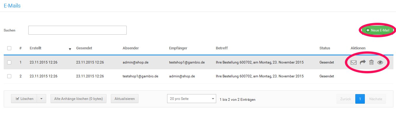 Featurevorstellung E-Mail Gambio Admin