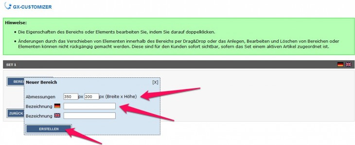 Erstellung des Bereichs