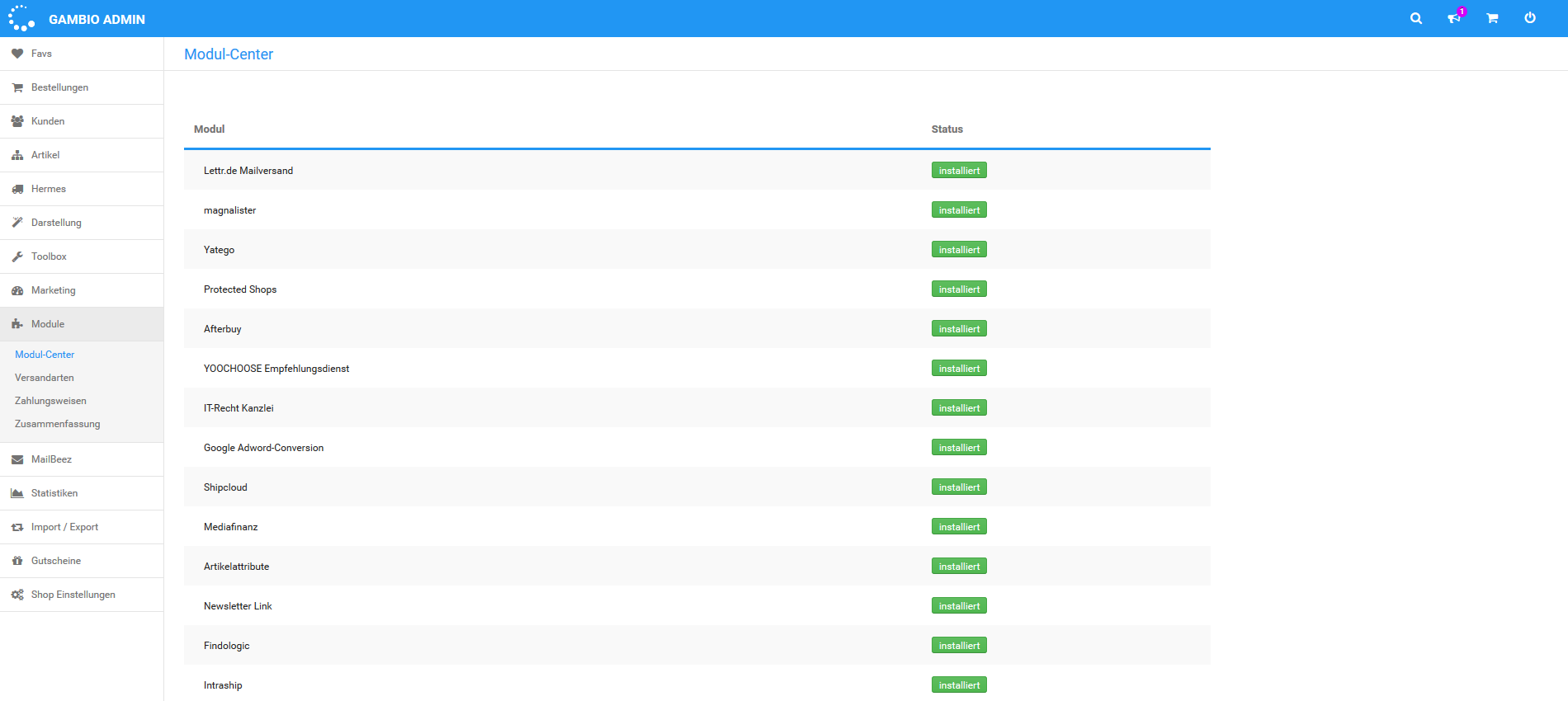 Gambio Admin Modul-Center