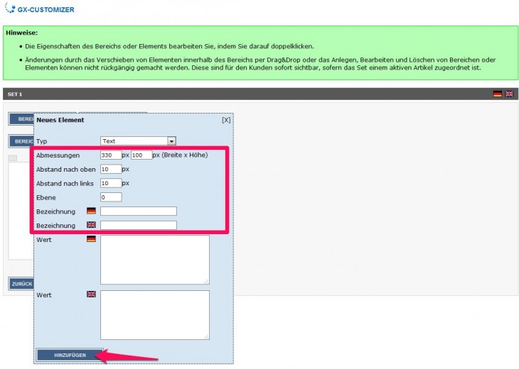 Element für GX Customizer