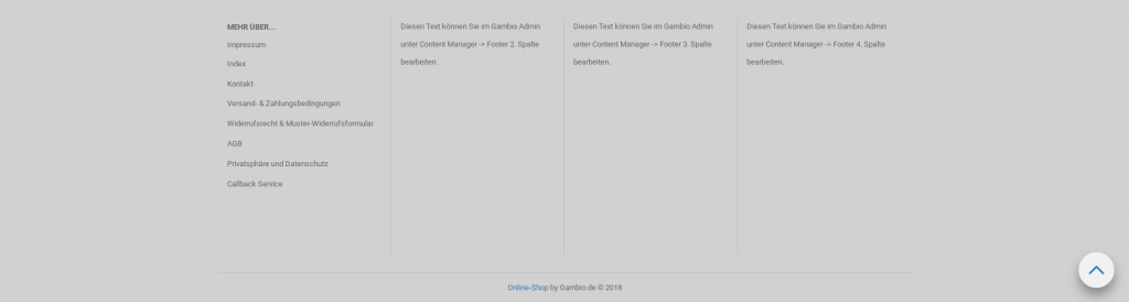 Beispielhafte Darstellung des Footer-Body