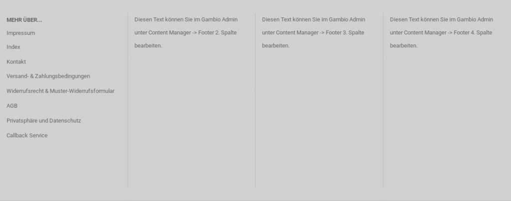 Beispielhafte Darstellung der Footer-Spalten