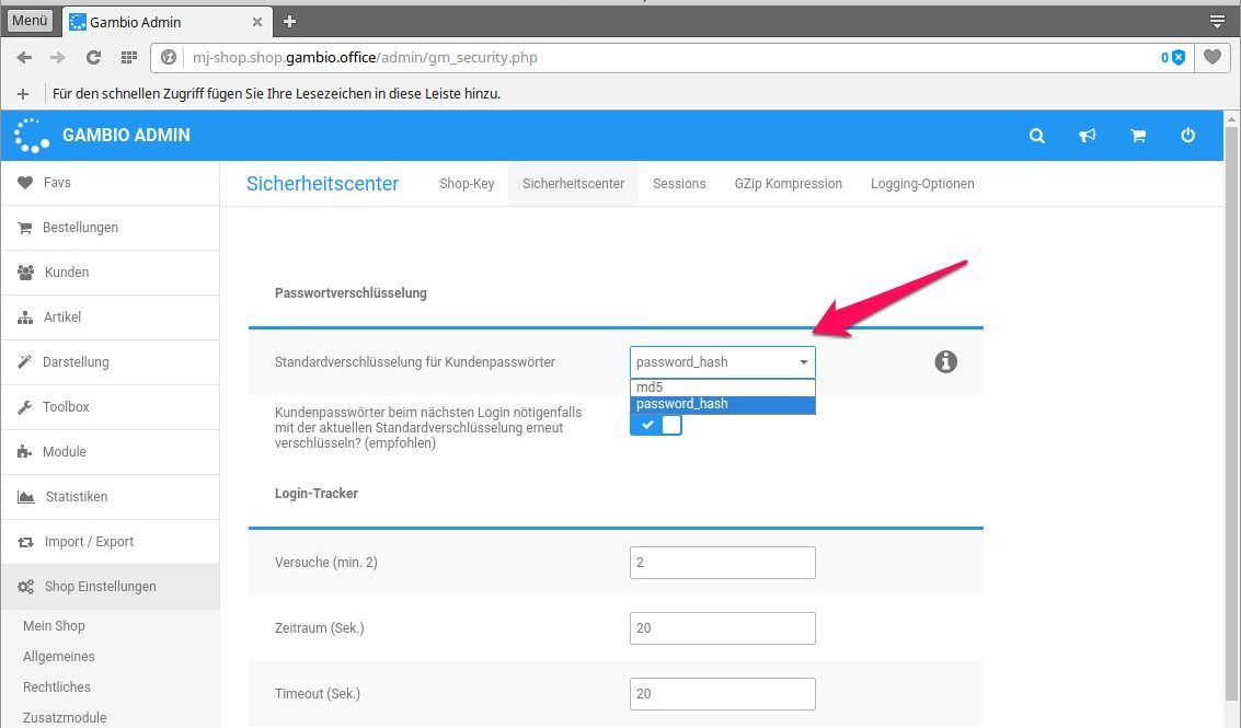 Password Hash im Gambio-Shop aktivieren
