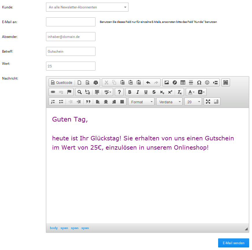Rabatte im Gambio Shop Gutschein E-Mail
