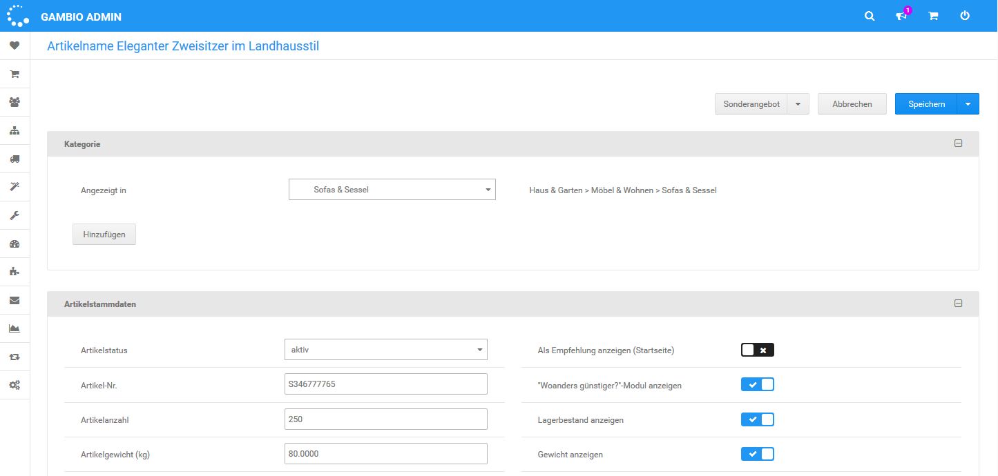 Gambio Admin Artikel bearbeiten