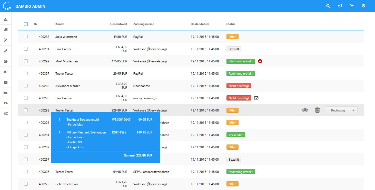 Gambio Admin Bestellungen