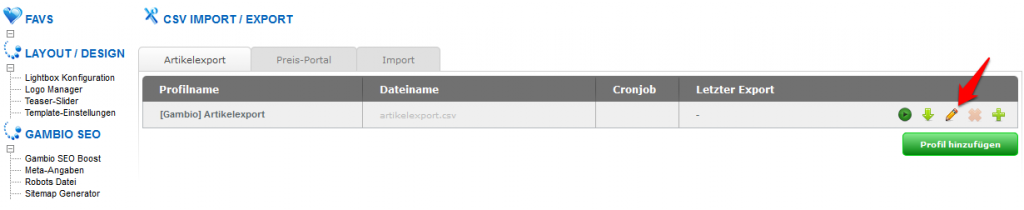 CSV Import Export artikelexport.csv Einstellungen Trennzeichen | Texttrenner "