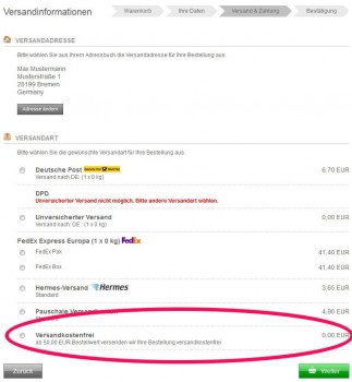 Checkoutansicht Gambio-Shop