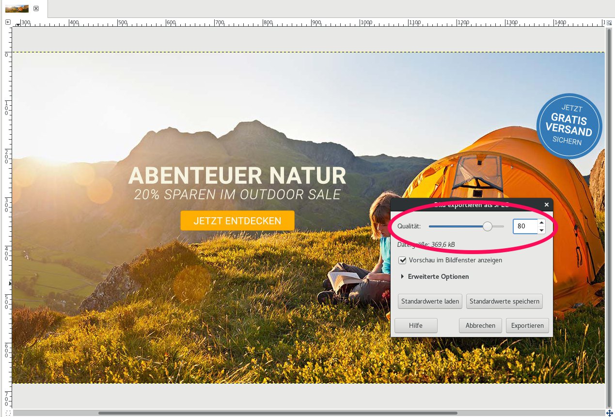 Gambio Testshop: Bildkompression = 80