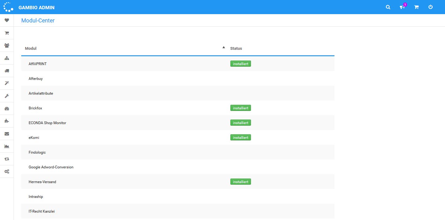 Gambio Admin Modul Center