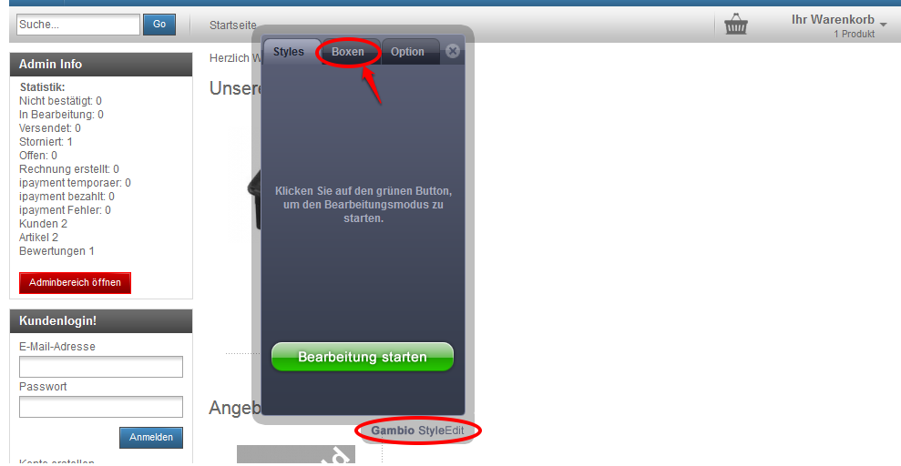 Menübox aktivieren einschalten ausschalten einblenden ausblenden
