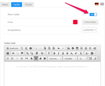 Featurevorstellung Urlaubsschaltung Top Bar