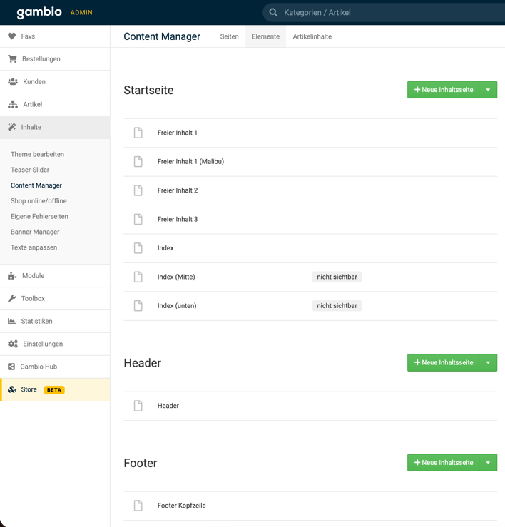 Abbildung 4 – Content Manager, Reiter Elemente.