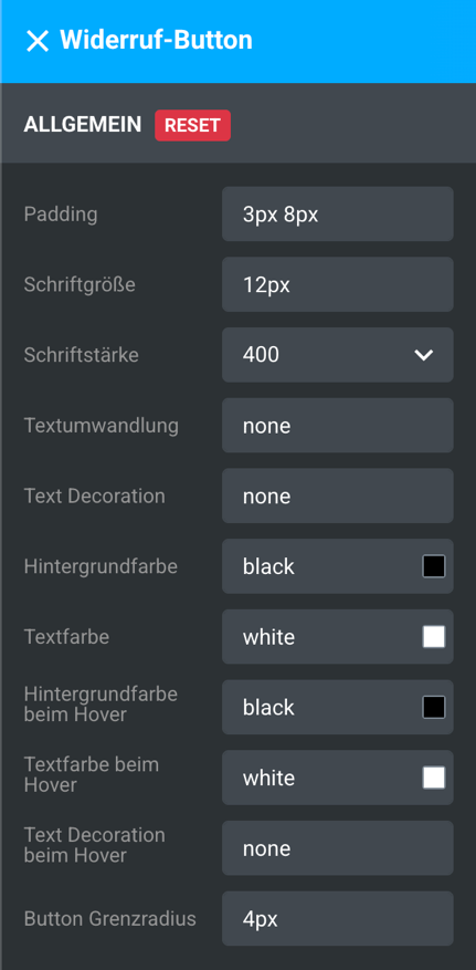 Abbildung 8 – Designoptionen für den Widerrufsbutton.