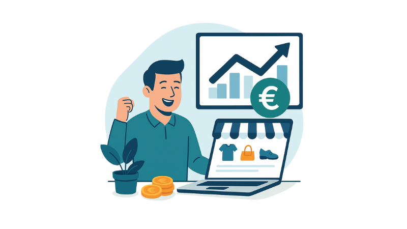 Mann mit Charts und Laptop