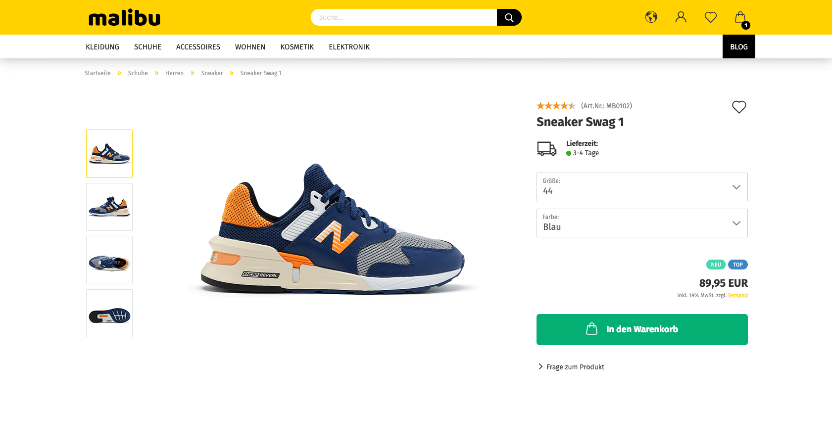 Gambio Beispielshop Malibu auf einer Produktdetailseite