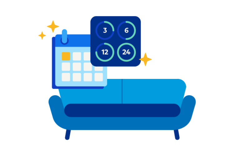 Sofa mit einem Kalender und weiteren Kennzahlen